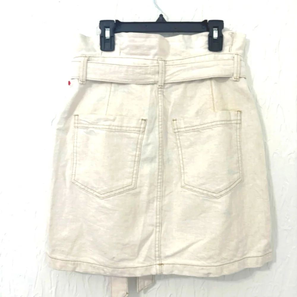 Free People Splendor in the Grass Paper Bag Waist Denim MiniSkirt Cream Sz 2 NEW - Picture 6 of 15